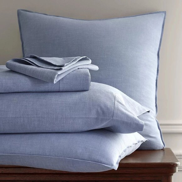 Ralph Lauren Workshirt Chambray Cotton King Size Extra Deep Fitted Sheet, Blue - Picture 5 of 12